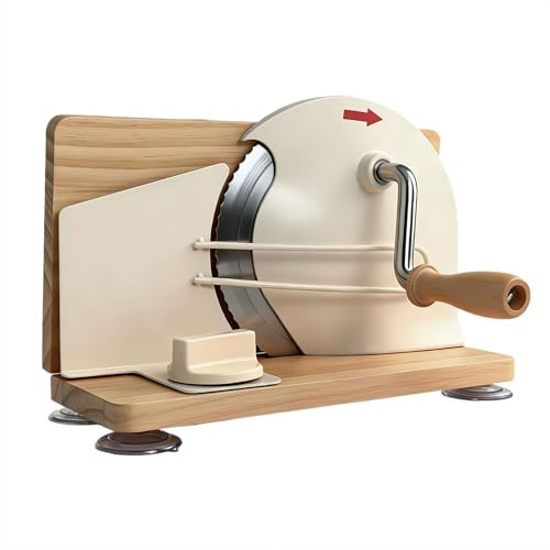 Manual Bread Slicer with Hand Crank,Adjustable Rotary Breadslicer for Homemade Sourdough Bread, with Metal Guide&Adjustable Thickness 1-20mm,Sharp Blade,Premium Stainless Steel,Gifts for Baker(Beige)