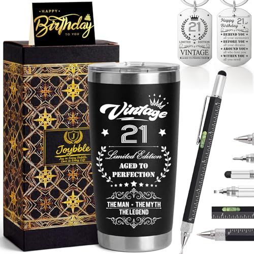 Joybble Gifts for Men, Mens 21st Birthday Gifts, Unusual Gifts Ideas for 21 Year Old Men, 20oz Stainless Steel Travel Tumbler Gift Set for Him, Cool 6 in 1 Multitool Pen Gadgets Presents for Son