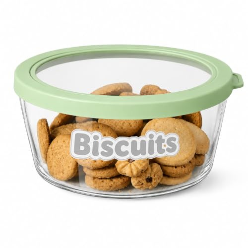Raoletin Clear Biscuit Tin 1900ML Cookie Jar Container With Airtight Lid, Round Plastic Biscuit Barrel Bowl for Biscuits, Crackers, Stackable Sweet Jars Food Storage Box Empty For Kitchen Organization