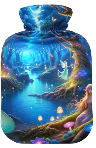 Magical Forest - Botellas de agua caliente con cubierta suave, bolsa de agua caliente para aliviar el dolor, tamaño pequeño
