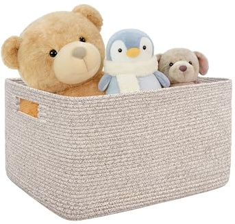 MYHOMMATTO 45L kleiner Wäschekorb geflochten mit Henkeln, Hellbraun | Aufbewahrungskorb aus Baumwollseil für Decken, Spielzeug & Kleidung, Stoffkorb für Wohnzimmer, Kinderzimmer, 45×35×27cm
