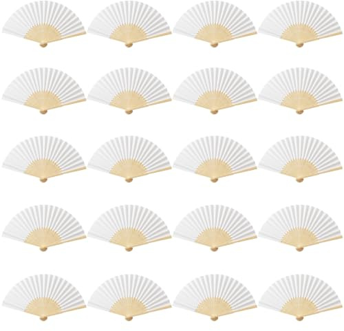 TiGog 20 Stück Handfächer Fächer Hochzeit, Faltbar Taschenfächer Papier Faltfächer Hochzeitsfächer, Sommer Hochzeit Handfächer Fächer Hochzeit Gäste Dekofächer Hand Fan Wedding Hochzeit Party, Weiß
