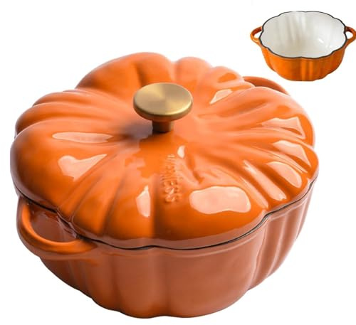 Cazuela de calabaza, hierro fundido esmaltado antiadherente con revestimiento profundo para estufa de inducción