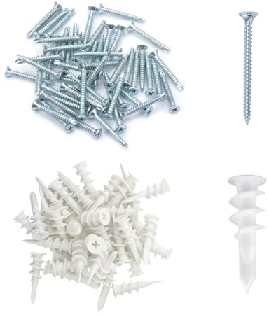 Kinesgsg 100 Piezas Tornillo para Pladu, Tacos de Yeso Autoperforantes, Durable Tornillos Pladur, Tornillos para Pladu, Tacos de Expansión Nailon, Paredes Yeso, Piedra, Hormigón Tornillo