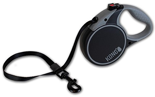 Kong Rollleine Hund 5m – Ausziehbare Hundeleine Größe L für große Hunde bis 50kg – mit Softgriff & reflektierendem Gurt – robuste automatische Leine mit Bremse & Lock System, Schwarz