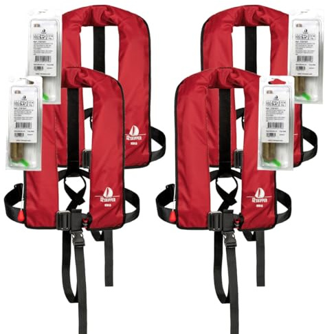 12skipper 4er-Set Automatik-Rettungswesten 165N ISO mit Harness + 4 Wartungskits