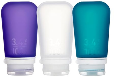 humangear GoToob+ Lot de 3 Grands flacons de Voyage avec Bouchon de Verrouillage 100 ML Transparent Violet Turquoise Taille L 100 ML