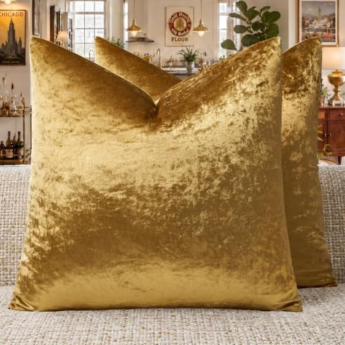 GIGIZAZA Cojín Terciopelo Funda de Cojine 55x55 cm Funda de Almohada del Sofá Cojín Decoración Almohada Caso de la Cubierta Decorativo 2 Paquetes Oro
