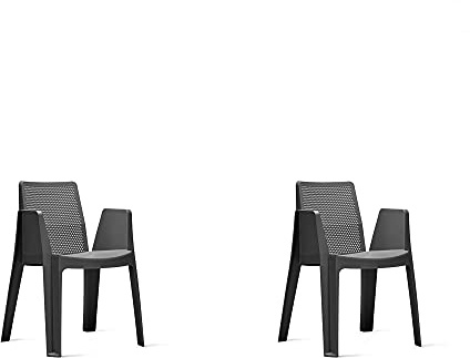 GARBAR Play Set 2 Silla con Brazos Exterior | jardín, terraza, balcón, Picnic, Camping, Catering, Eventos, reuniones | diseño, Ligero, apilable | Gris Oscuro