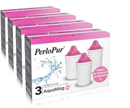 perlopur Filterkartuschen AquaMag classic (Pack 12) +Magnesium-Anreicherung | Gibt wertvolles Magnesium in das Trinkwasser ab. Filtert Schadstoffe, verbessert den Geschmack. Kompatibel zu Brita Classic