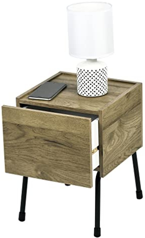 Iris Ohyama, Table de Chevet, Petite Table d'Appoint, Table de Nuit, 1 tioir Coulissant, Pieds avec Anti- Rayures, Spacieux, Solide, Élégant Chic, Chambre - Night Stand - IWST-300 - Marron Cendré