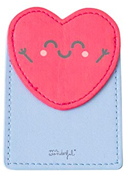 Mr.Wonderful - Tarjetero para el Móvil con Forma de Corazón - 6x9 cm - Ideal para Guardar Carnets, Tarjetas y el Abono Transporte - Incluye Pegatina de Sujeción 3M - Fabricado con PU
