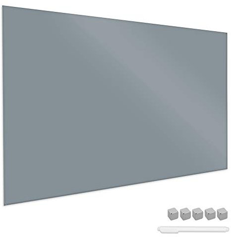 Navaris Magnettafel Magnetboard aus Glas - 90x60 cm Tafel magnetisch zum Beschriften - Magnetwand in Grau - inkl. Magnete Stift Halterung