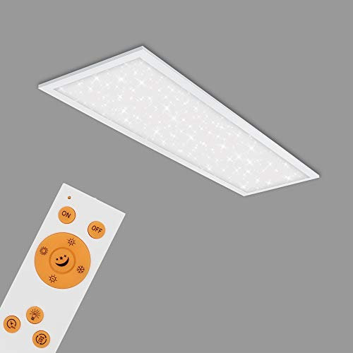 BRILONER - LED Deckenlampe flach mit Sternenhimmel, einstellbar von warmweiß bis kaltweiß, dimmbar, Fernbedienung, Lampe, Deckenleuchte, Wohnzimmerlampe, LED Panel, 100x25x6,5 cm, Weiß