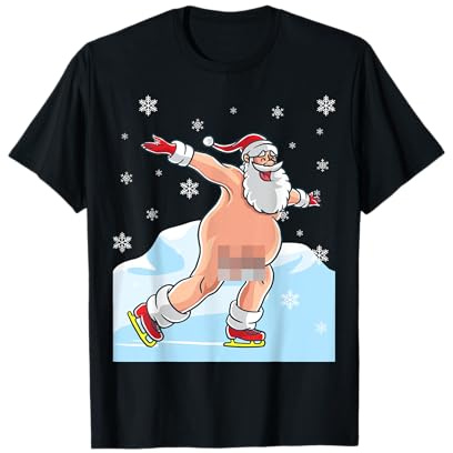 BCC Jersey de Navidad feo de patinaje sobre hielo de Papá Noel Camiseta Unisex-Adultos Negro Talla S Manga Larga Classic Fit Geometric Short Sleeve Jersey