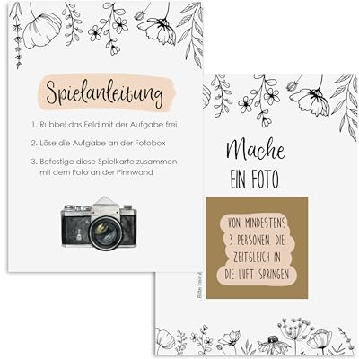 50 Fotoaufgaben Hochzeit zum Rubbeln FLOWERS Rubbelkarten