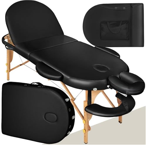 TecTake® Lettino Massaggio a 3 Zone, Lettino Massaggio Portatile Regolabile in Altezza, Lettino Pieghevole con Comoda Imbottitura, Borsa per Trasporto Inclusa - Nero