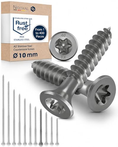 Träskruv i Rostfritt Stål A2, Försänkt Huvud, Torx TX40, Delgängad, 10 x 120 mm, 4 st, Universalskruv för Trä