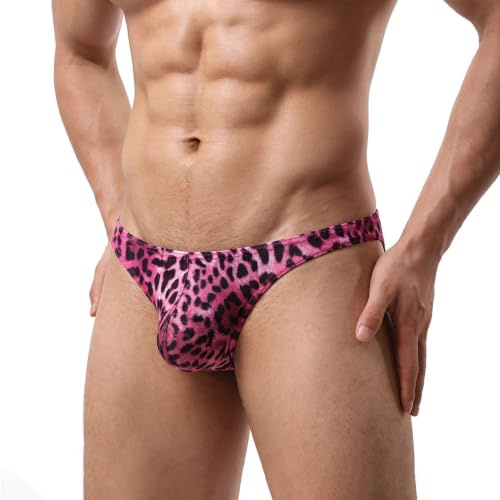 Faringoto String pour homme à taille basse imprimé léopard, rose, XL