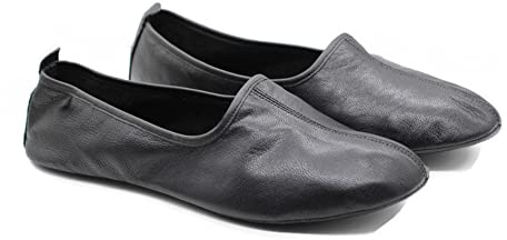 Akdam Women's Indoor Leather Slippers Black Traditional Babouche House Shoes Moccasin (Size 10)