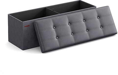 SONGMICS Sitzhocker, faltbar, 131 Liter, bis 300 kg belastbar | Aufbewahrungsbox, Fußhocker, Bezug aus Kunstleder, gepolstert, schiefergrau und tintenschwarz, MINOTA Kollektion LSF070G01