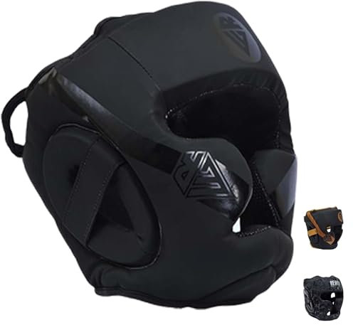 REWON Kopfschutz MMA Kickboxen Kampfsport Boxhelm Boxkopfbedeckung Nasenschutz Gesichtsschutz für Boxen Muay Thai Taekwondo Kopfschützer Training Sparring Manner Damen (Nero, S)
