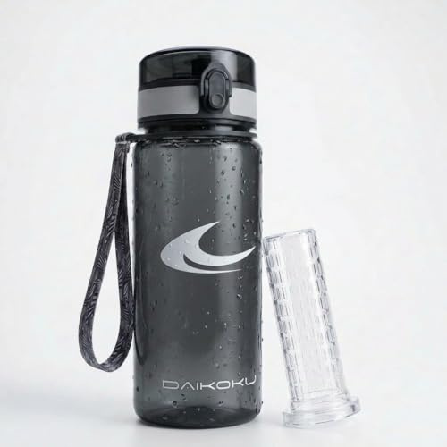 Daikoku Sport-Wasserflasche BPA‑frei | Water Bottle | Trinkflasche für Fitnessstudio, Wandern, Yoga, Running | Mit Frucht‑Infusor | 500 ml | Grau