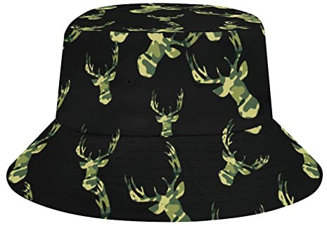 GQWJKSZ Camo Bogenschießen Hirsch Strand Eimer Hut für Erwachsene Angeln Fischer Sonnenkappe Reisedruck