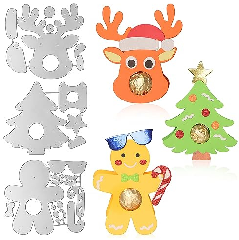 3 Set Fustelle Natale 3D per Cioccolato Stencil Cutting Dies Scatole di Cioccolato Leccalecca Natalizie Fustelle per Creazioni Fai da Te Decorazioni Tavolo (B)