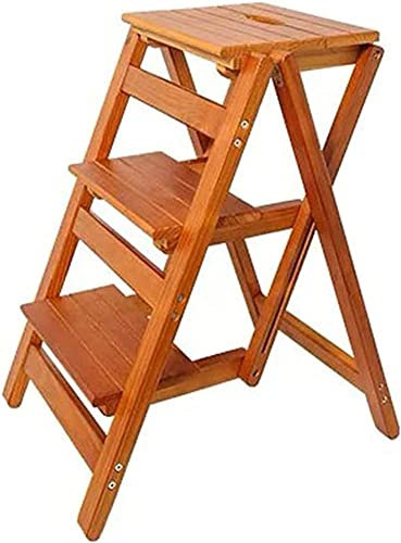 AAMNA Tritthocker, zusammenklappbarer Tritthocker aus Holz, tragbarer Leiterstuhl, Hocker, multifunktionale Trittleiter/Treppenstuhl für Heimbibliothek, 2/3 Stufen (Holzfarbe 2 Schichten) (weiß 2