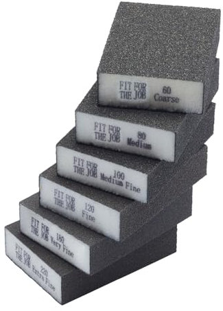 Fit For The Job Sanding Block 6 pcs 60/80/100/120/180/200 Grits Flexible Sanding Sponges/Blocks Washable Wet & Dry Abrasive Pads for Wood, Walls, Plaster, Sandpaper
