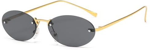YAMEIZE Trendy Randlos Oval Metall Sonnenbrille - für Damen Herren Vintage Kleine Runde Brillen Fahren Outdoor
