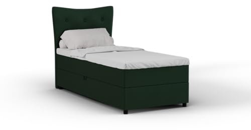 PANDA MÖBEL Nevada Boxspringbett 90 x 200 cm Doppelbett mit hochwertiger Bonell-Matratze und Topper, Polsterbett mit Bettkasten, Schlafzimmer, Bequem, Modern, Stilvoll
