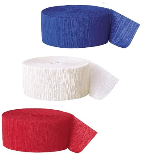 3 Rolls 4th of July Crepe Paper Streamers, Red White Blue Crepe Paper Decorations for Independence Day Patriotic Party Hanging Backdrop DIY Decoration