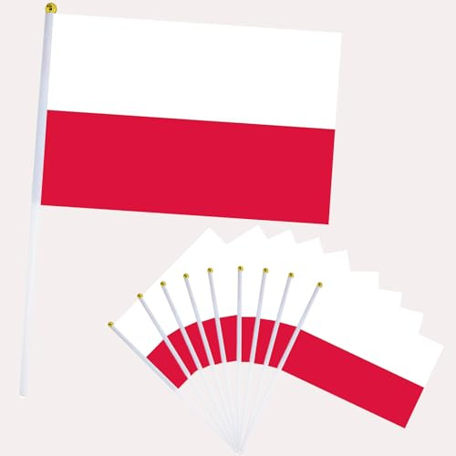 Oly Flagge Polen Handflagge 21x14cm, Mini Handgehaltene Flaggen für Oly Deko 2024, Euro Fußball Party EM Deko 2024