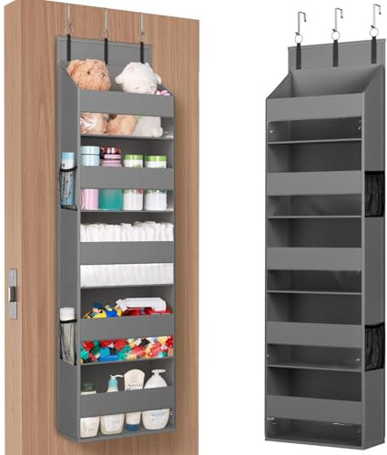 Lifewit Over the Door Storage, 5 Shelf Clear Window Hanging Organiser with 4 Mesh Side Pockets, Anti Tilt 40 lbs Load Behind Door for Dorm, Pantry, Nursery, Bathroom, Bedroom, Kitchen,1 Pack, Grey