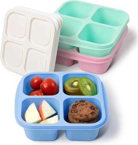 Redcoutt Caja de aperitivos reutilizable con 4 compartimentos divididos, caja de aperitivos bento para preparar alimentos con aperitivos, frutas, frutos secos, galletas, dulces [paquete de 3]