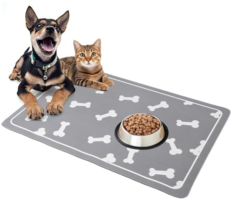 Futtermatte Hund Katzen rutschfest, super saugfähige 60x40 cm Unterlage Futternapf Hund, schnelltrocknende Hundenapf Matte, leicht zu reinigen Futternapf Unterlage Katze