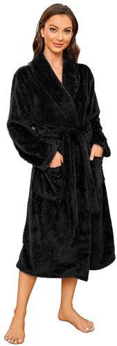 HEARTNICE Damen Fleece Bademantel Morgenmantel weich warm Bademantel Damen Plüsch flauschig Bademäntel Saunamantel Hausmantel (Rußschwarz, S/M)