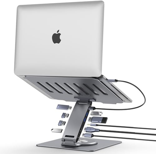 Laptop Docking Station Stand Dual Display 4K HDMI USB3.0 3.5mm Audio Jack 8 in 1 360° Swivel for Laptop Computer Computer with