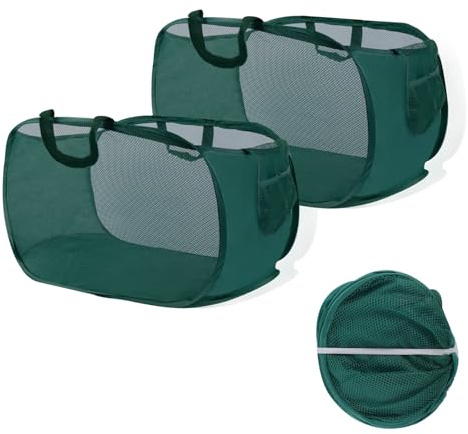 2 Pack Collapsible Laundry Baskets, 75 L Folding Laundry Basket with Side Pocket and Handles, Portable Pop Up Washing Basket, Green Pop Up Laundry Hamper for Kids Room