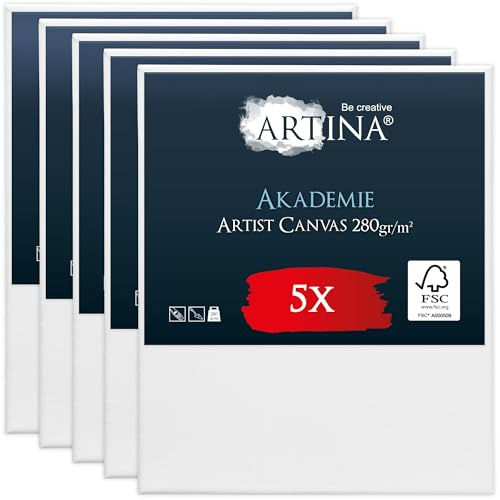 Artina Keilrahmen FSC® Leinwand zum Bemalen 5er Set bespannt | 50x60cm Canvas Leinwände zum malen für Acrylfarben Acryl Rahmen bespannte 100% Baumwolle Malzubehör Akademie