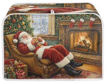 TOADDMOS X-Mas Weihnachtsmann-Toaster-Abdeckung, gesteppte Toaster-Abdeckung, Schutz, Brotbackmaschine, Küche, kleine Geräteabdeckung für 2 Scheiben
