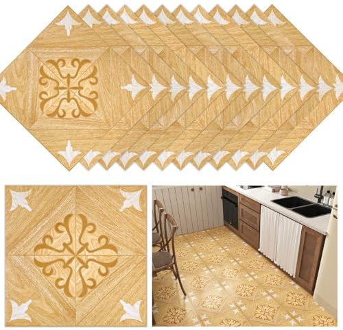 Yullpaper 12 adesivi per pavimenti in PVC, effetto piastrelle, colore giallo, autoadesivi, per pavimenti in vinile, 30 cm x 30 cm