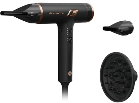 Rowenta Nano Asciugacapelli Brushless Compatto ad Alta Velocità, Boost di Ioni Antistatici e Sensore di Temperatura per Capelli Setosi e Luminosi, 3 Impostazioni di Velocità/Temperatura, HY8310