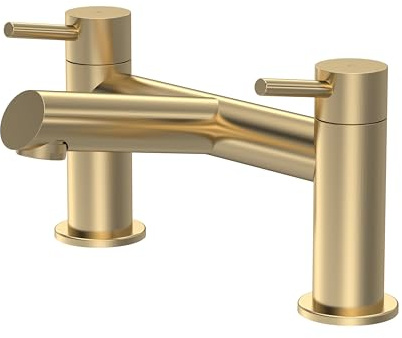 Balterley Bath Filler Tap, Deck Mounted Bathroom Tap Mixer Filler with Dual Lever Handles, Round Body Bathroom Taps, Round Spout Waterfall Bath Mixer Taps - 228 x 156 x 119 mm (Brushed Brass)