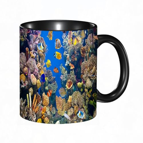 HRRASFAZF Tasse à Café | Tasse Céramique Fine | Cadeau Original | 330ml | Mug avec Anse | Cadeau Original pour Homme et Femme | Aquarium coloré montrant divers poissons nageant