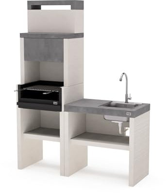 MAESTRO FERRETERO TUOZI - Confezione da 17 - VENIT Flex - Barbecue da lavoro per carbone e legna, design modulare in cemento strutturato con griglia in acciaio e cassetto ceneri (137 x 47 x 185 cm)