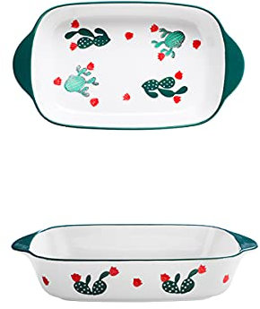 Juego de 2 fuentes de cerámica for horno rectangulares pequeñas con asa, aptas for lasaña, cazuelas y utensilios individuales.(A)