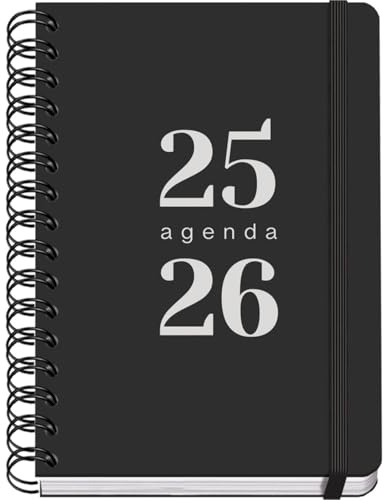 Dohe - Agenda Scolaire 2025 2026 - Page Par Jour, A5 (15x21 cm), Espagnol et Anglais, Septembre à Juin, Spirale Double et Élastique, Couverture Flexible, 4 Pages d'Autocollants - GRAMMAR Noir